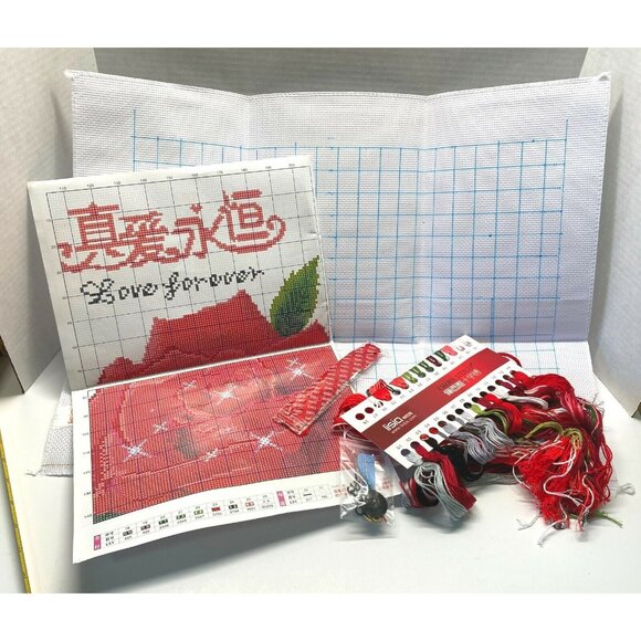 Eternal Love Forever Cross Stitch Kit Roses Rings Faux Clock Chinese Lisia C3096 - Picture 3 of 10